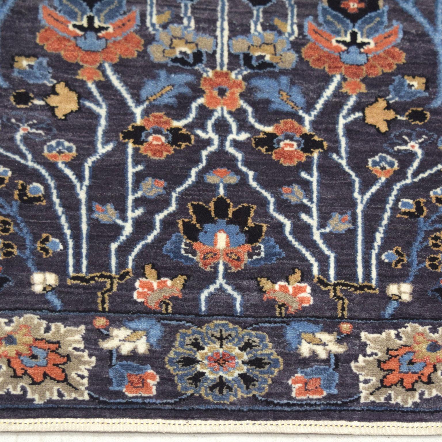 Indian Orley Shabahang Tribal Revival Bakshayesh Rug, Wool, Flower Motif,  3' x 5' For Sale