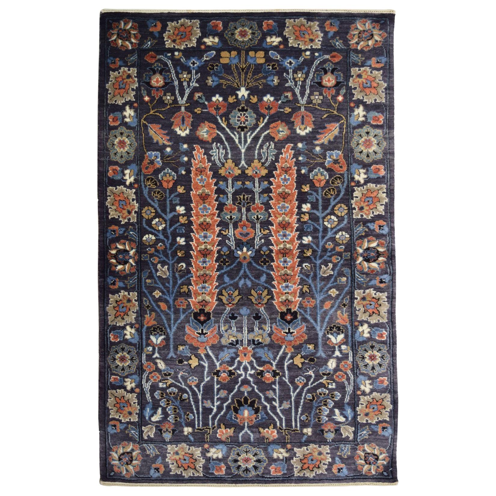 Tribal Revival Bakshayesh Rug, Green, Blue, Orange, Wool, Flower Motif,  3' x 5'