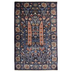 Tribal Revival Bakshayesh Rug, Green, Blue, Orange, Wool, Flower Motif,  3' x 5'