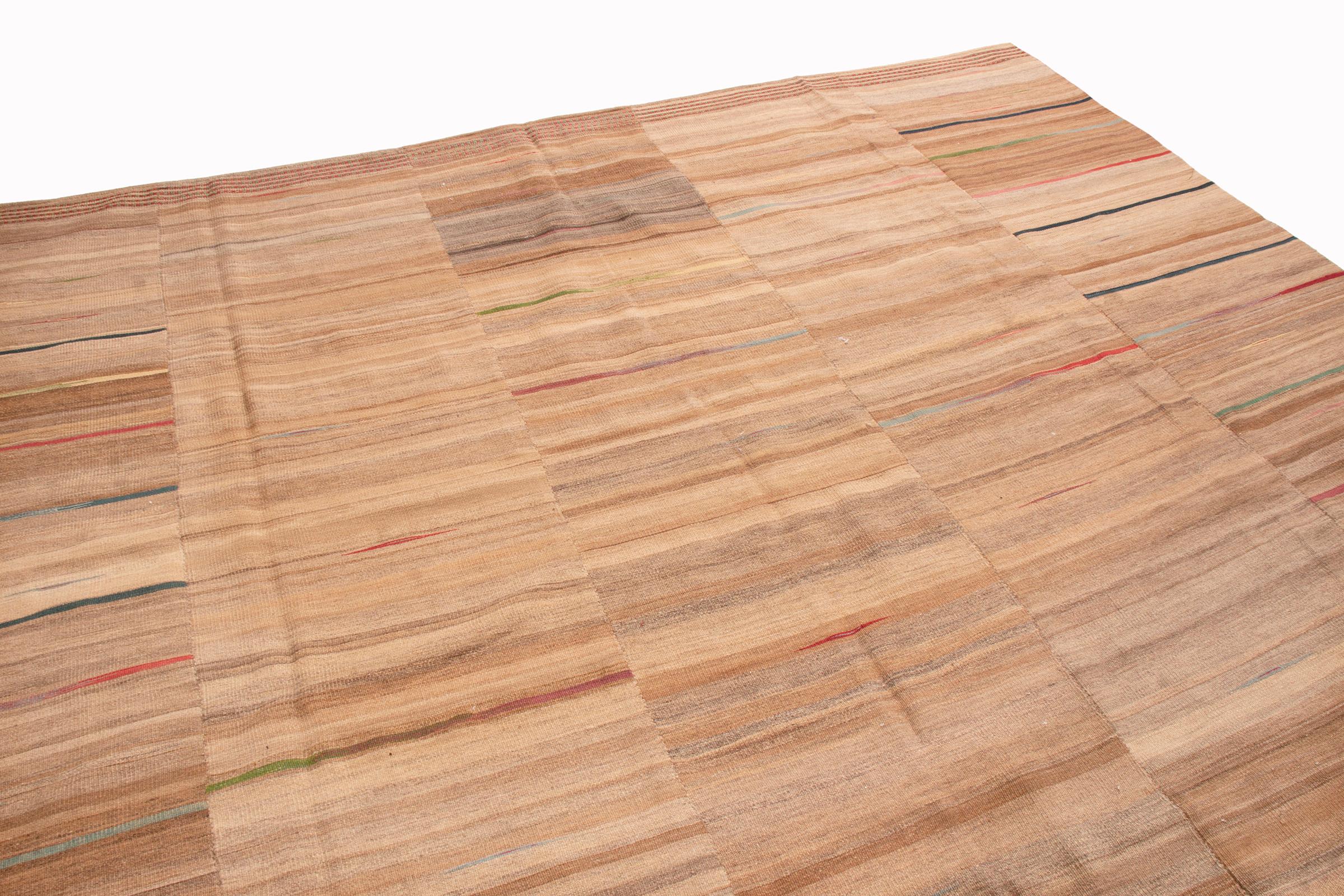 Vintage Geometric Beige and Brown Multicolor Wool Kilim Rug In Excellent Condition In Long Island City, NY