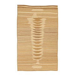 Moderner persischer Flachgewebe-Teppich mit braunen geometrischen Streifen auf elfenbeinfarbenem Feld