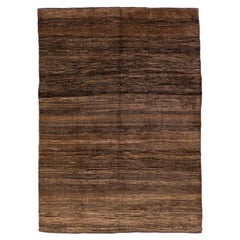 Tapis persan moderne Gabbeh en laine marron fait à la main