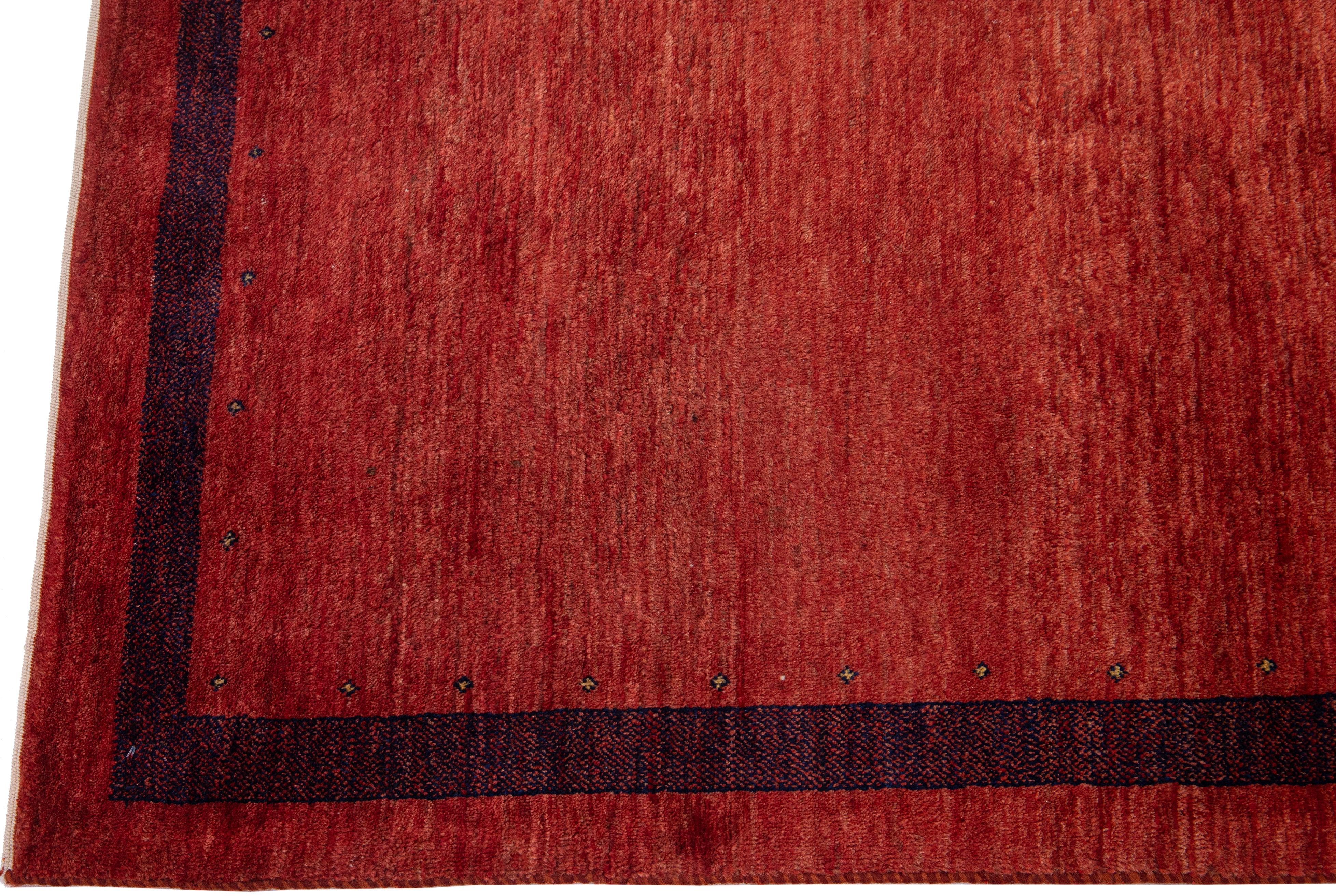 Indian Modern Persian Gabbeh Handmade Red Wool Rug For Sale