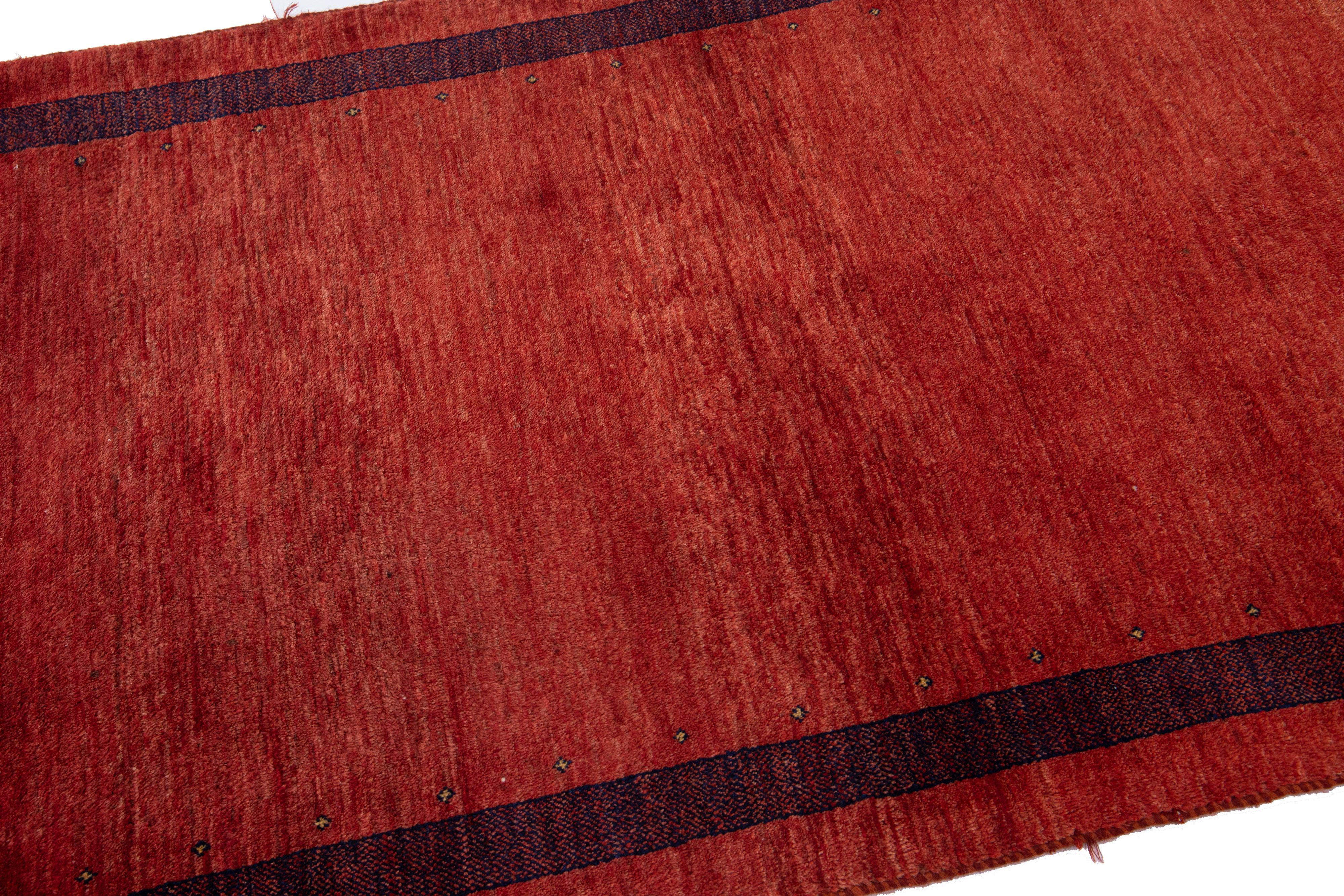 Hand-Woven Modern Persian Gabbeh Handmade Red Wool Rug For Sale