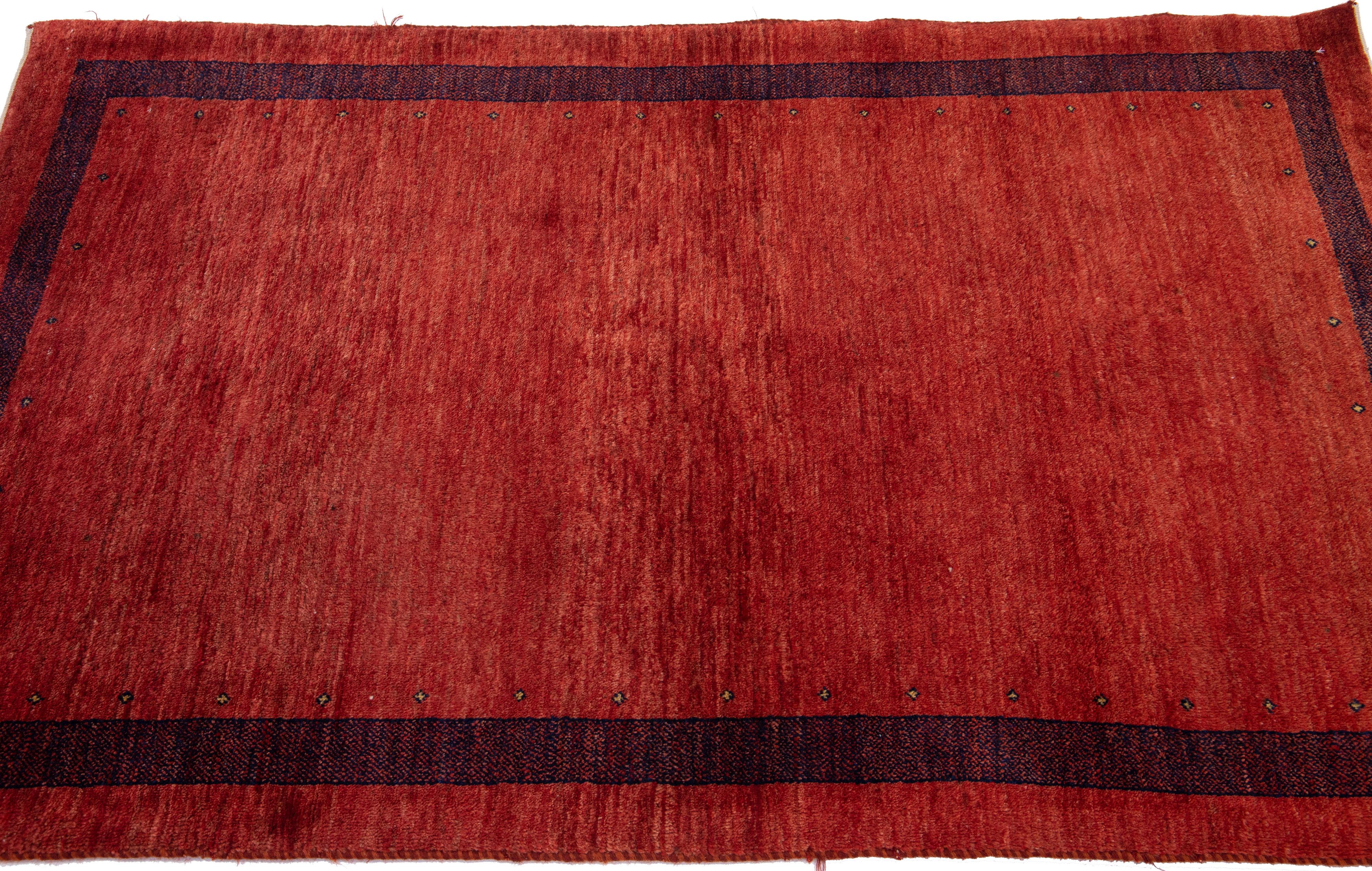 Contemporary Modern Persian Gabbeh Handmade Red Wool Rug For Sale