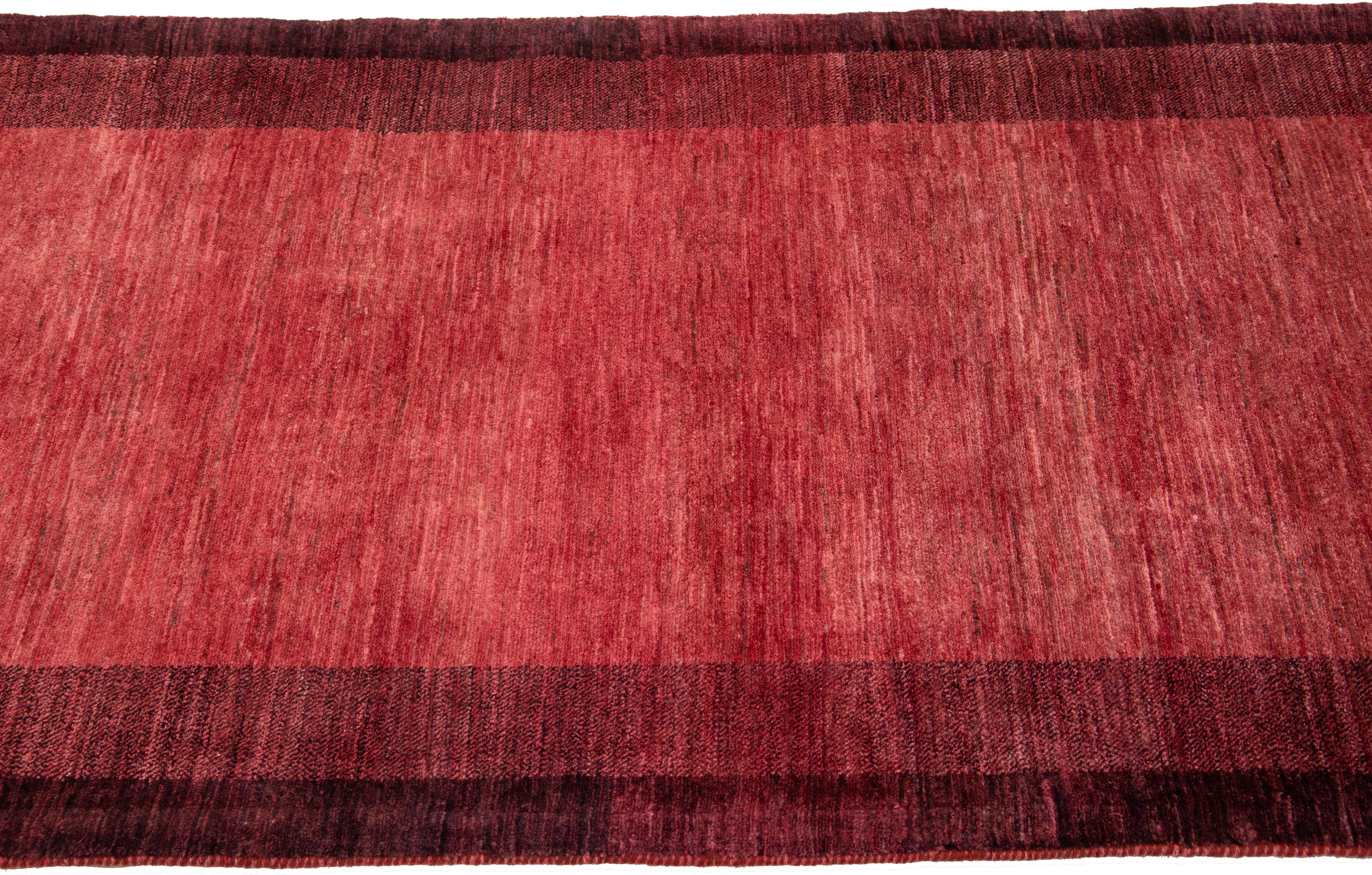Contemporary Modern Persian Gabbeh Handmade Red Wool Runner For Sale