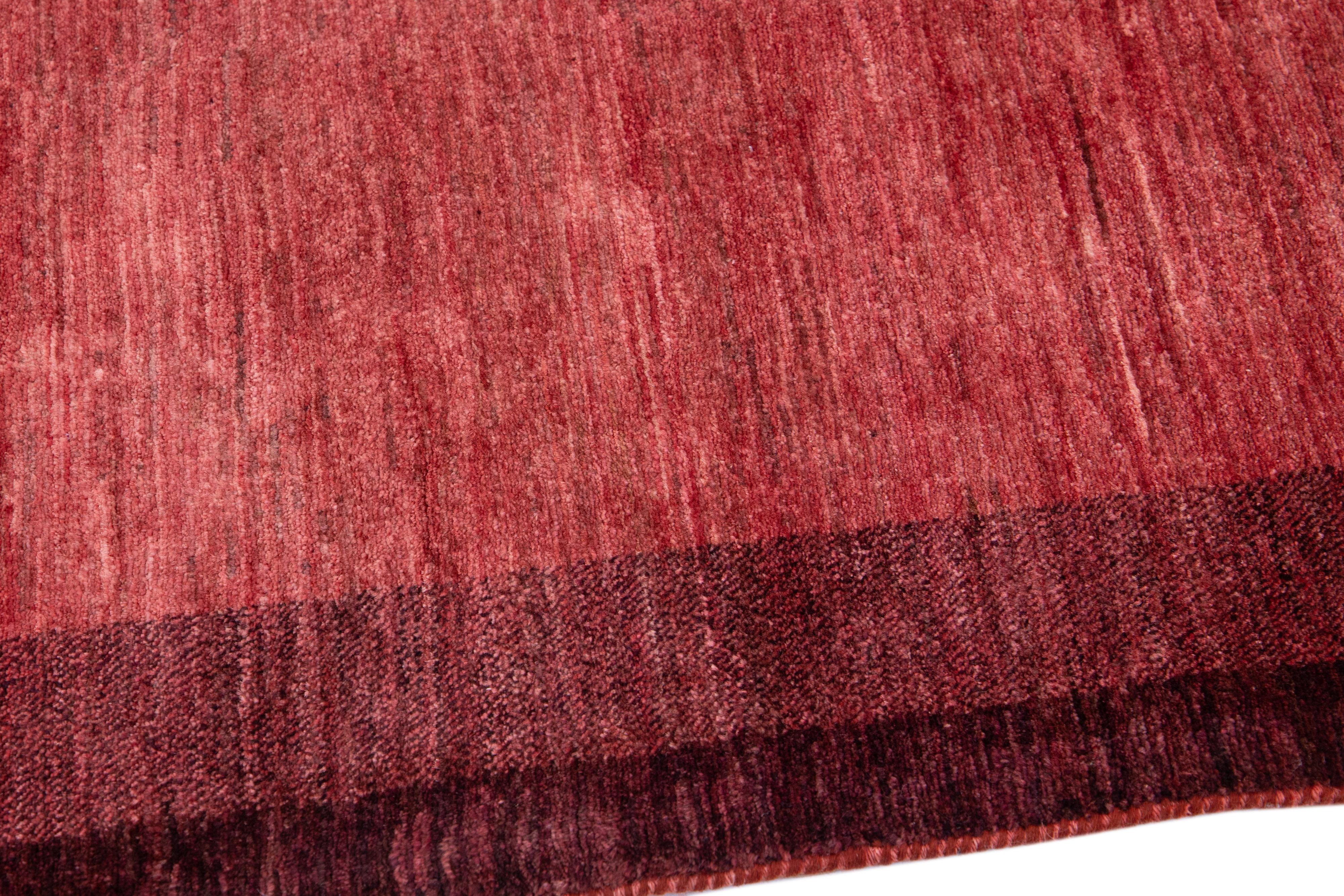 Modern Persian Gabbeh Handmade Red Wool Runner For Sale 1