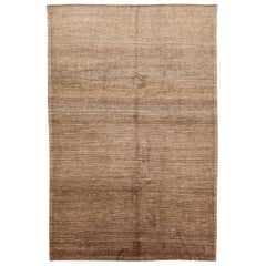 Modern Persian Gabbeh Handmade Wool Rug with A Solid Brown Design