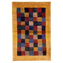 Tapis persan Gabbeh fait à la main avec un design géométrique multicolore