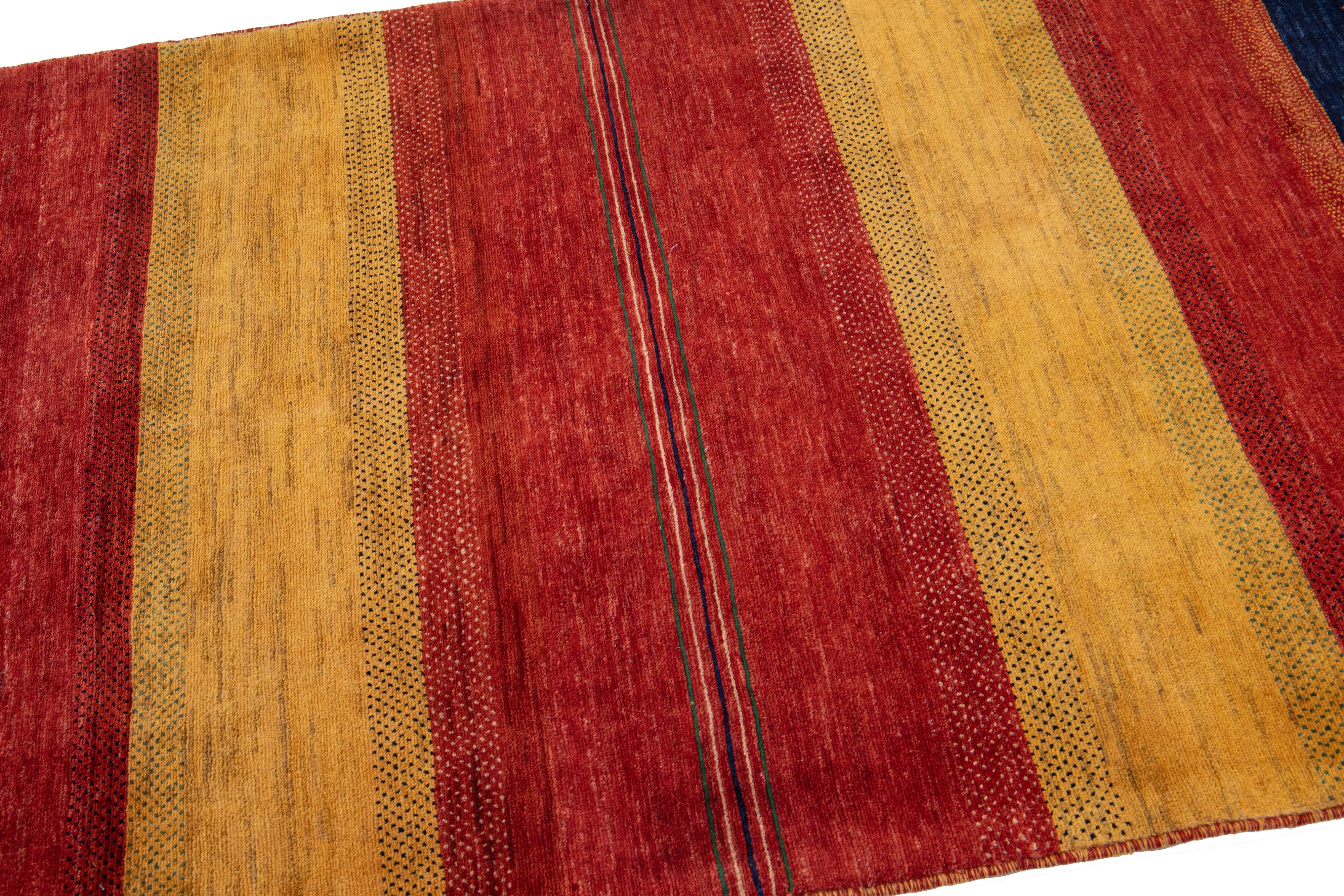 Contemporary Modern Persian Gabbeh Handmade Wool Rug with Stripe Pattern For Sale