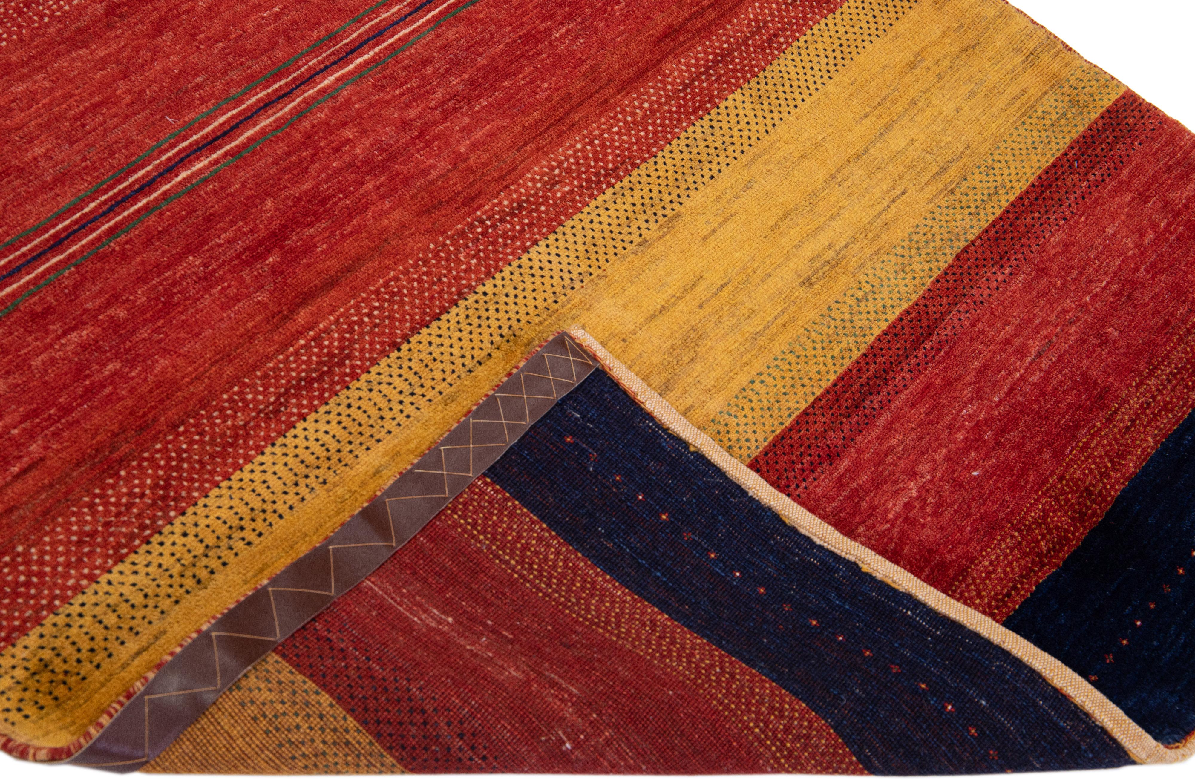 Modern Persian Gabbeh Handmade Wool Rug with Stripe Pattern For Sale 1