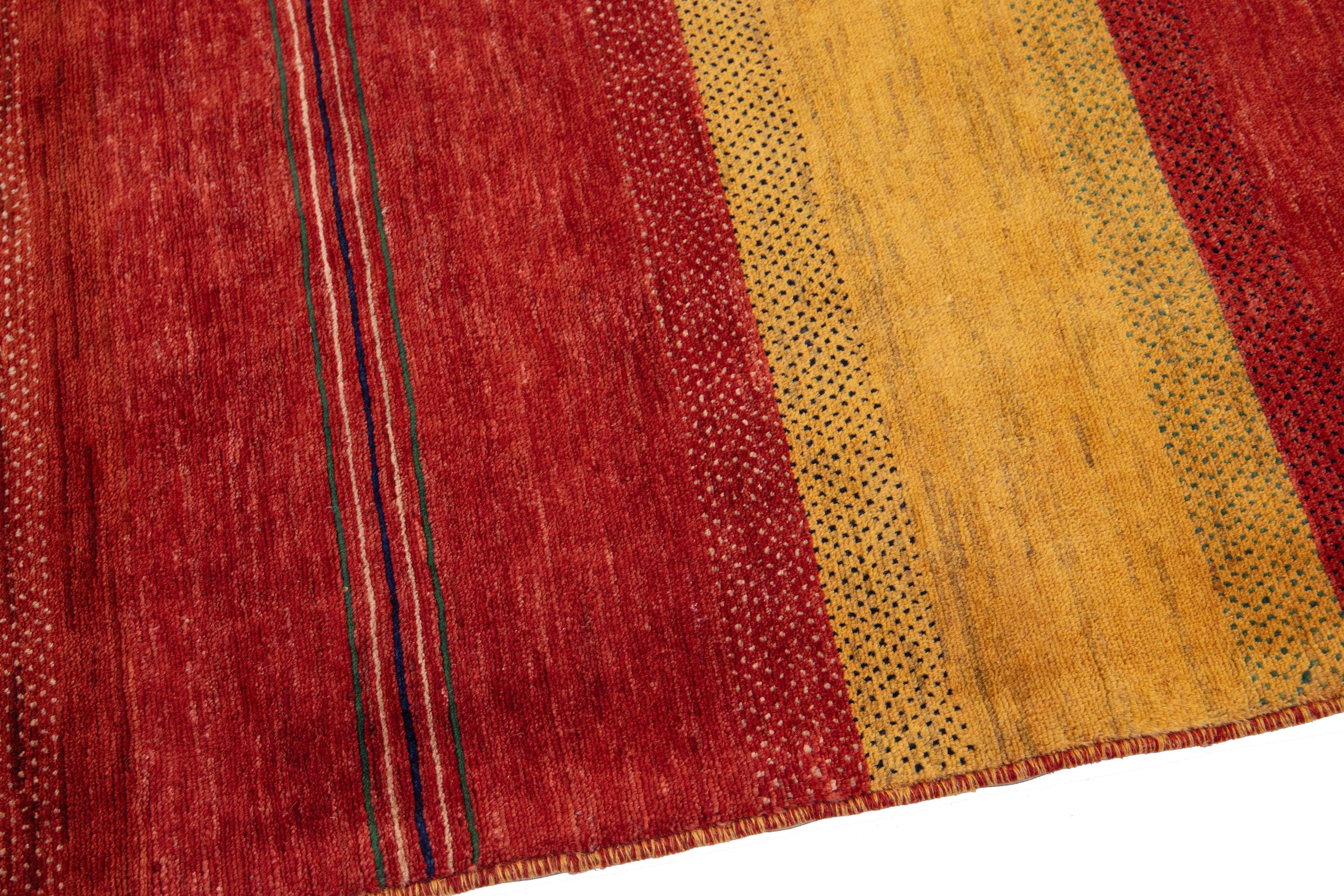 Modern Persian Gabbeh Handmade Wool Rug with Stripe Pattern For Sale 2