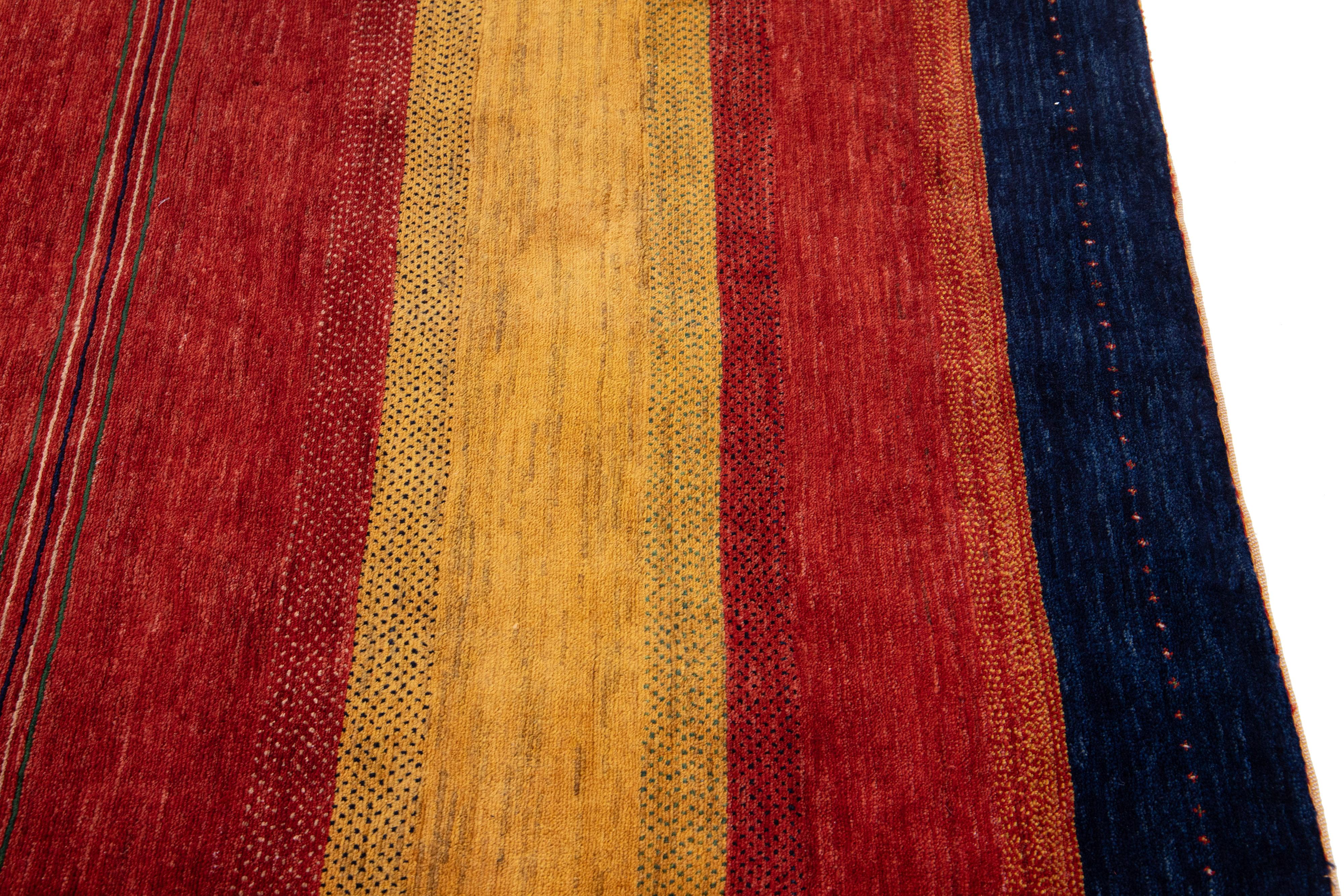 Modern Persian Gabbeh Handmade Wool Rug with Stripe Pattern For Sale 3