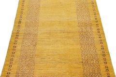 Modern Persian Gabbeh Yellow Handmade Wool Rug with Geometric Pattern