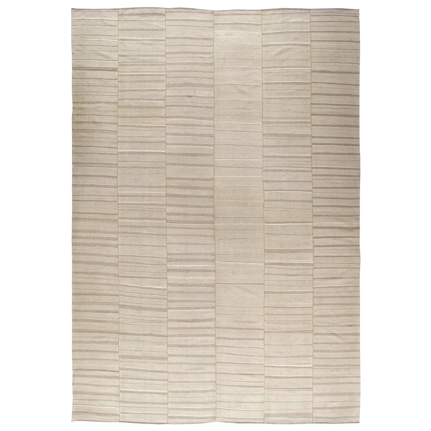 Modern Persian Mazandaran Handwoven Flatweave Natural Earth-Tone Rug For Sale