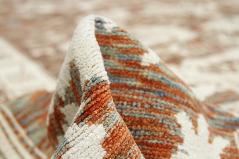 Modern Persian Oushak Rug in Rust Color with White and Green Floral ...
