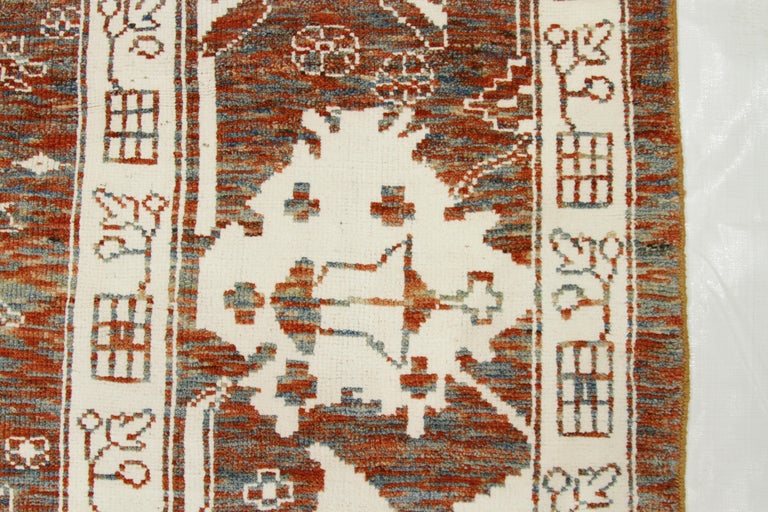 Modern Persian Oushak Rug in Rust Color with White and Green Floral ...