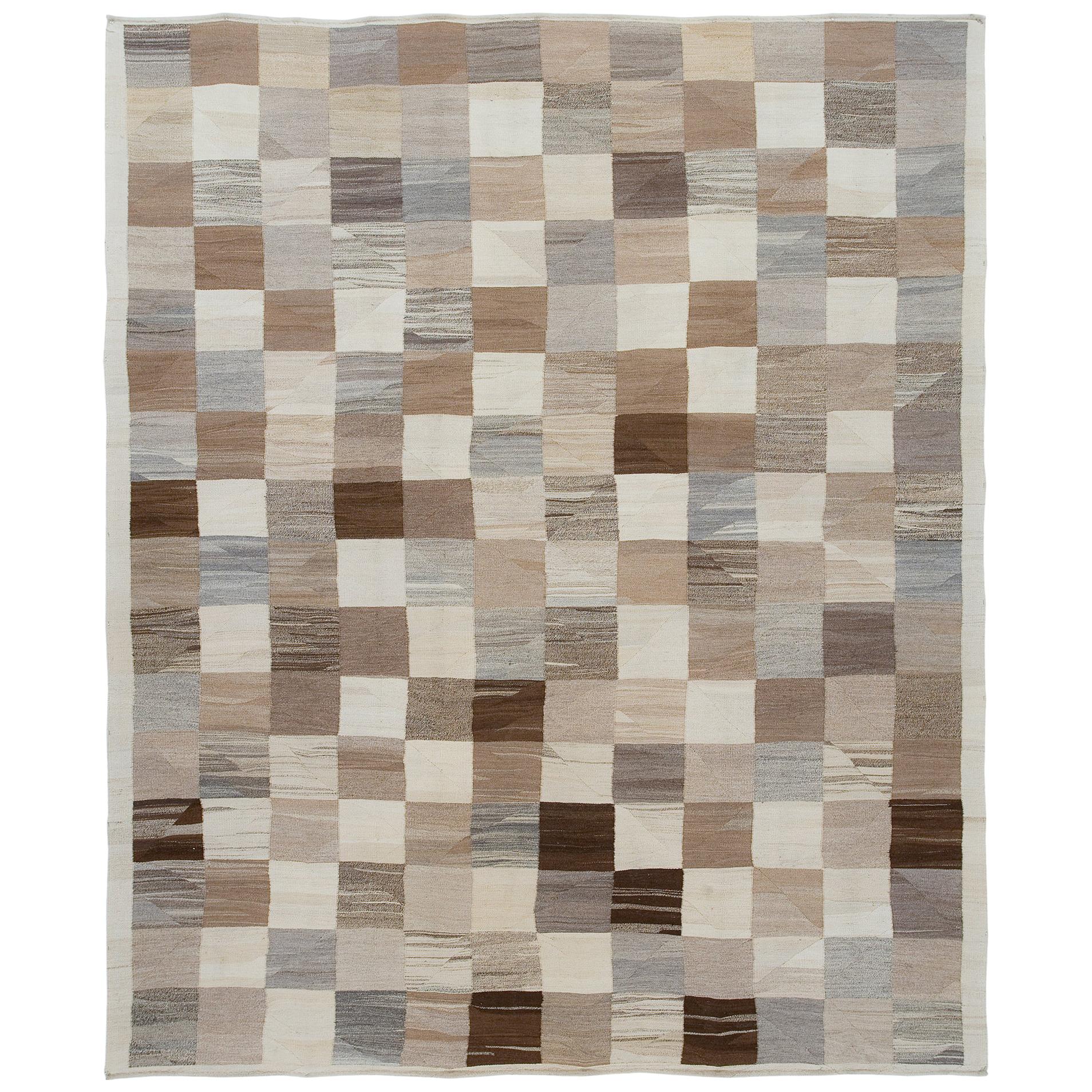Modern Persian Shiraz Flat-Weave Rug with a Checkered Design For Sale