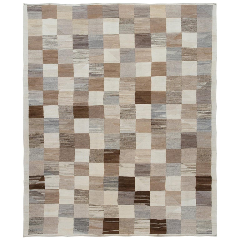 Modern Persian Shiraz Flat-Weave Rug with a Checkered Design For Sale ...