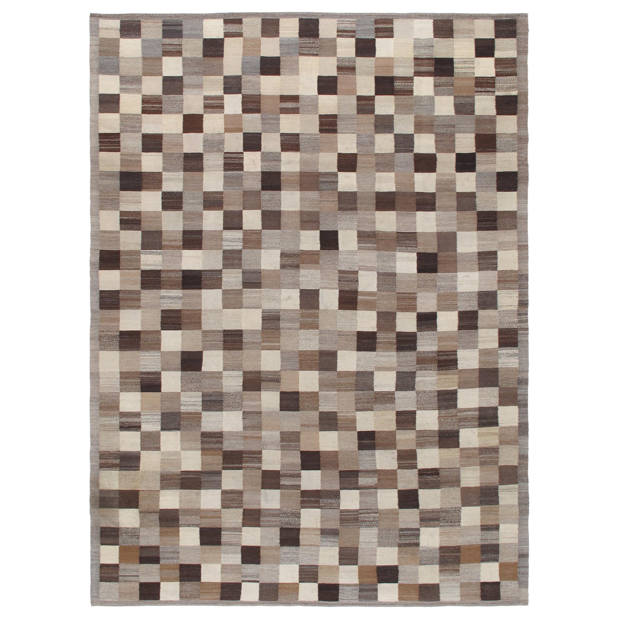 Modern Persian Shiraz Flat-Weave Rug with a Checkered Design