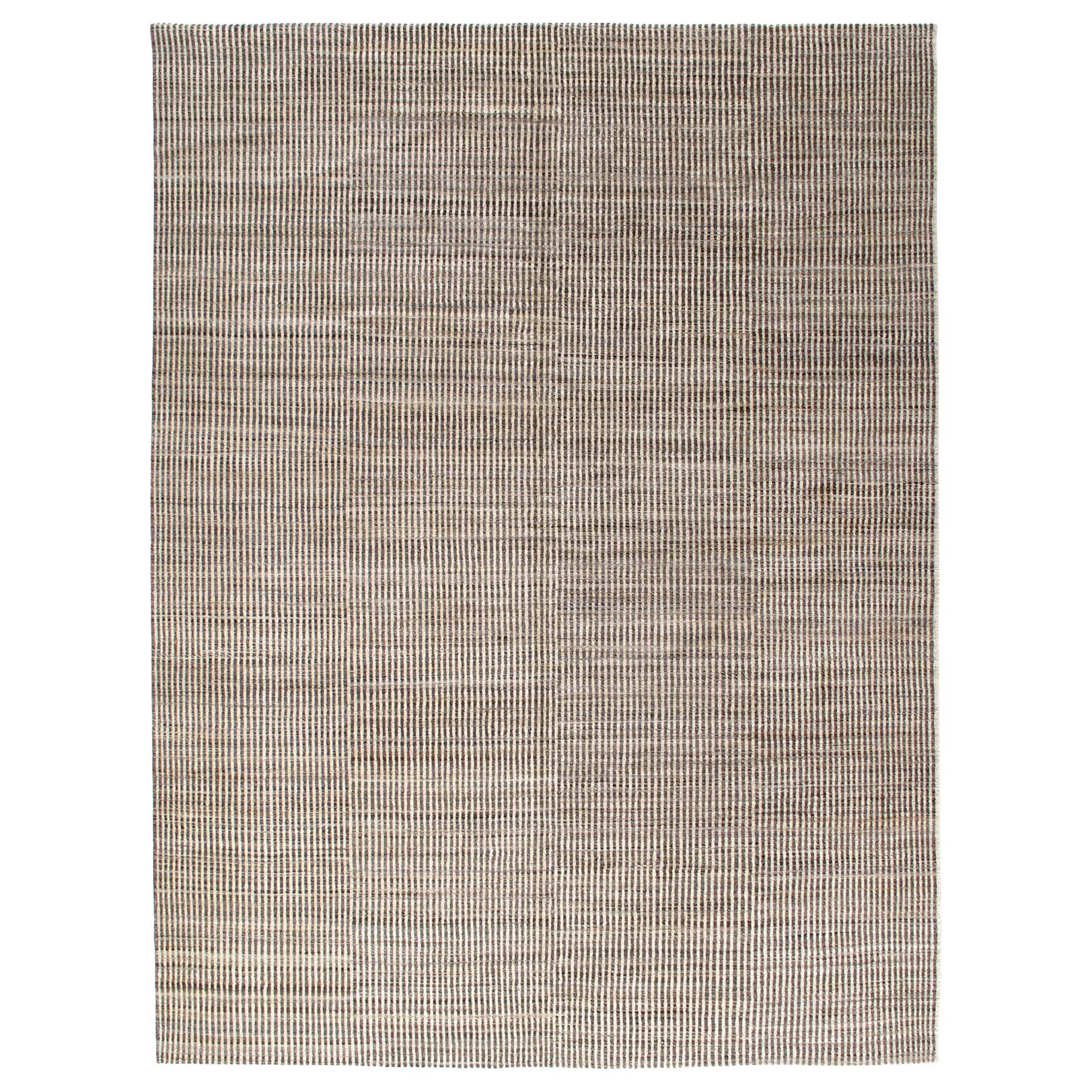 Tapis persan moderne noué à la main de couleur naturelle, beige et gris