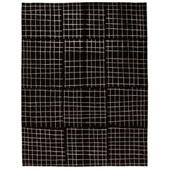 Modern Persian Shiraz Hand Knotted Rug with Black and Gold Colors