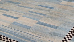Modern Persian Shiraz Rug in Indigo and Natural Black Wool, Hand Knotted
