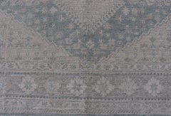 Modern Persian Shiraz Rug with Tribal Design in Light Blue Background and Taupe