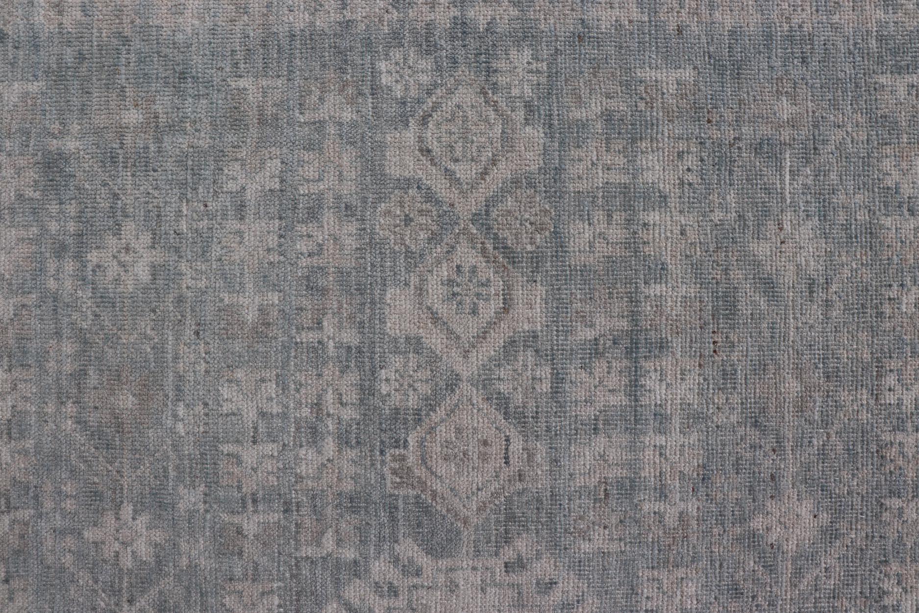 Afghan Modern Persian Shiraz Rug with Tribal Design in Light Blue Background and Taupe For Sale