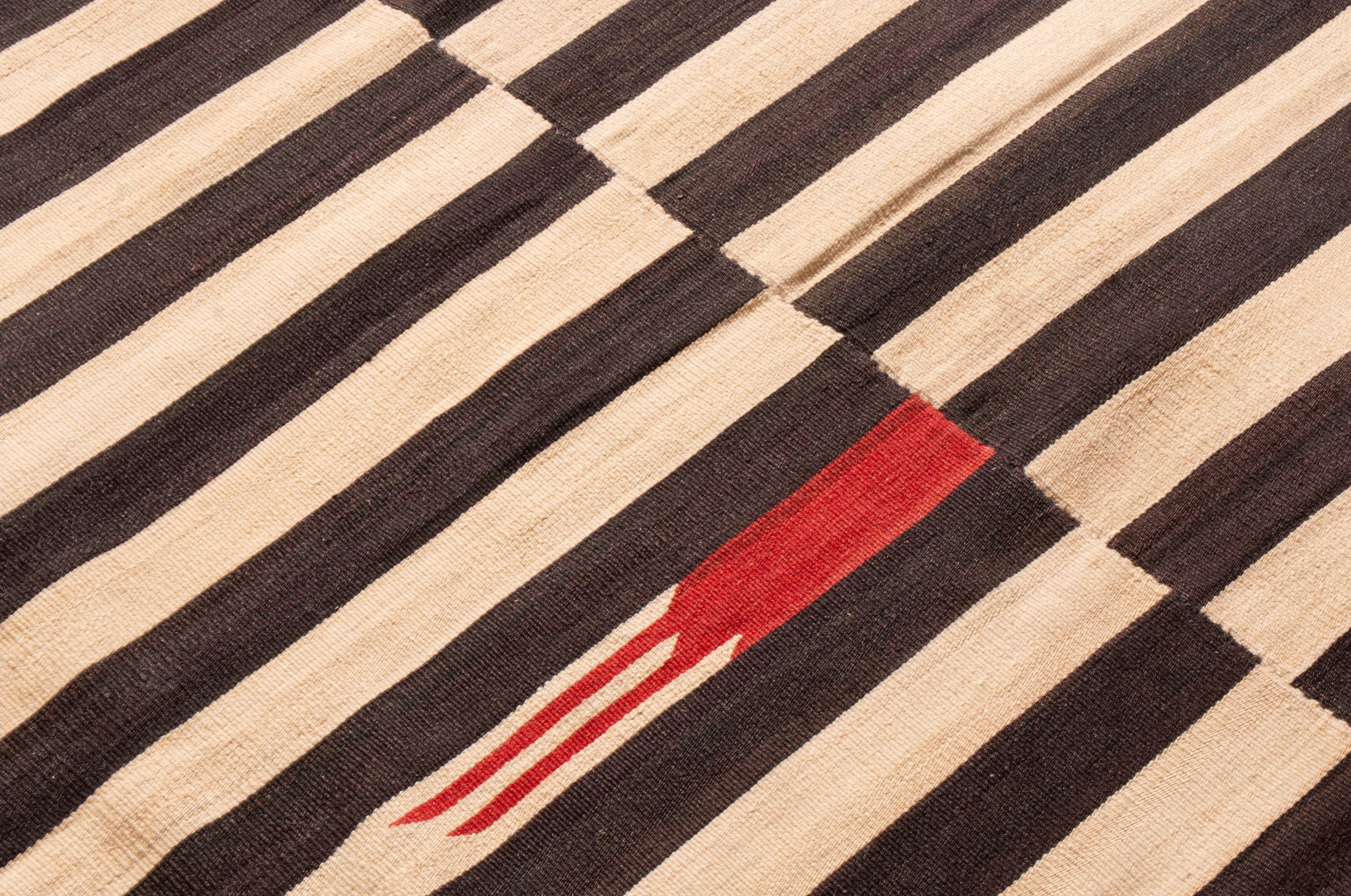 Hand-Knotted Modern Persian Stripe Kilim