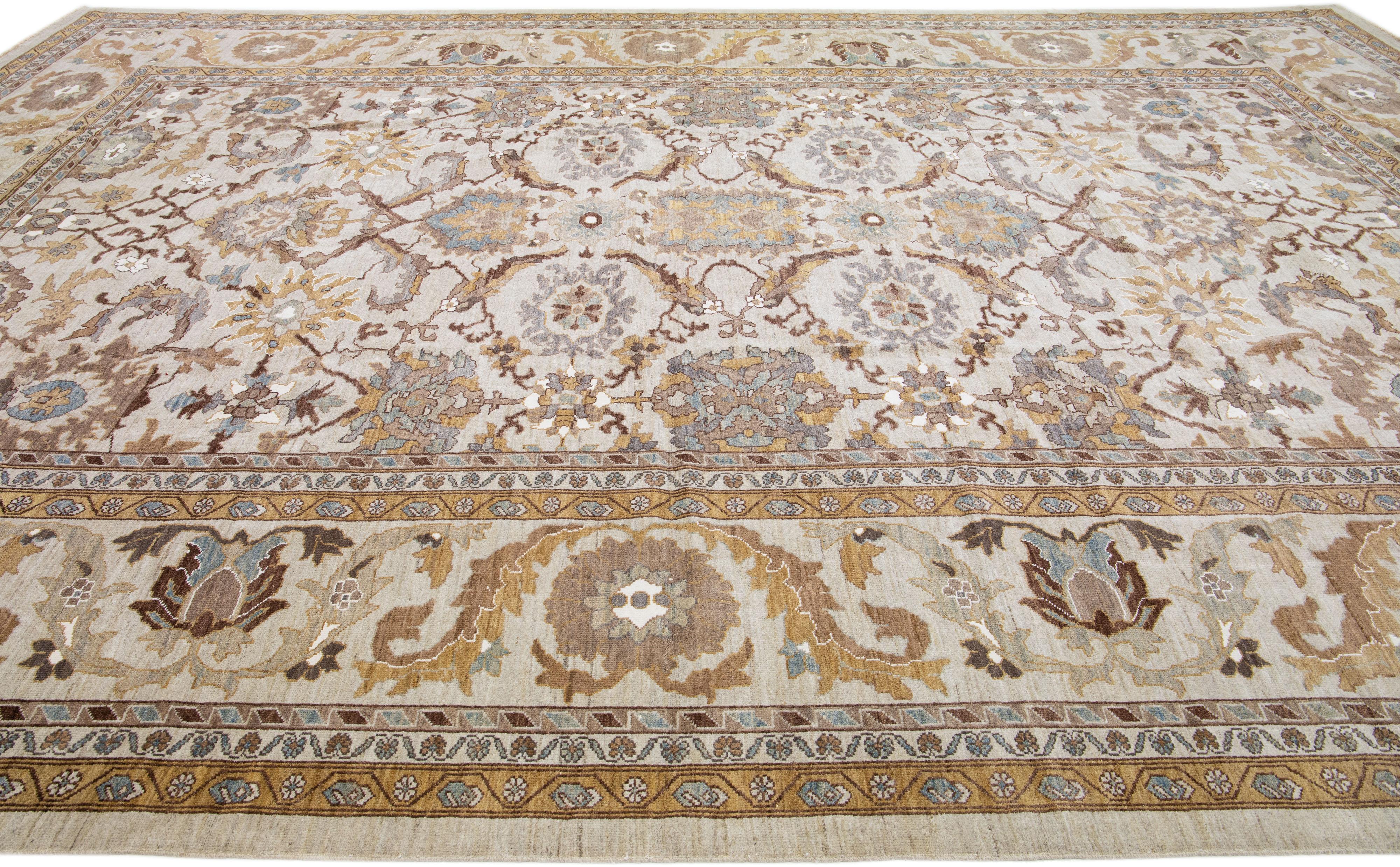 Modern  Persischer Sultanabad-Wollteppich in Beige mit Allover-Design, handgefertigt (21. Jahrhundert und zeitgenössisch) im Angebot