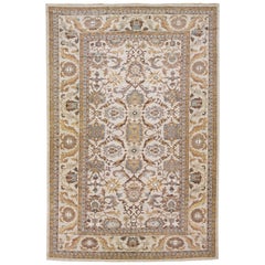 Moderne  Tapis persan Sultanabad en laine beige fait à la main avec motif sur toute sa surface