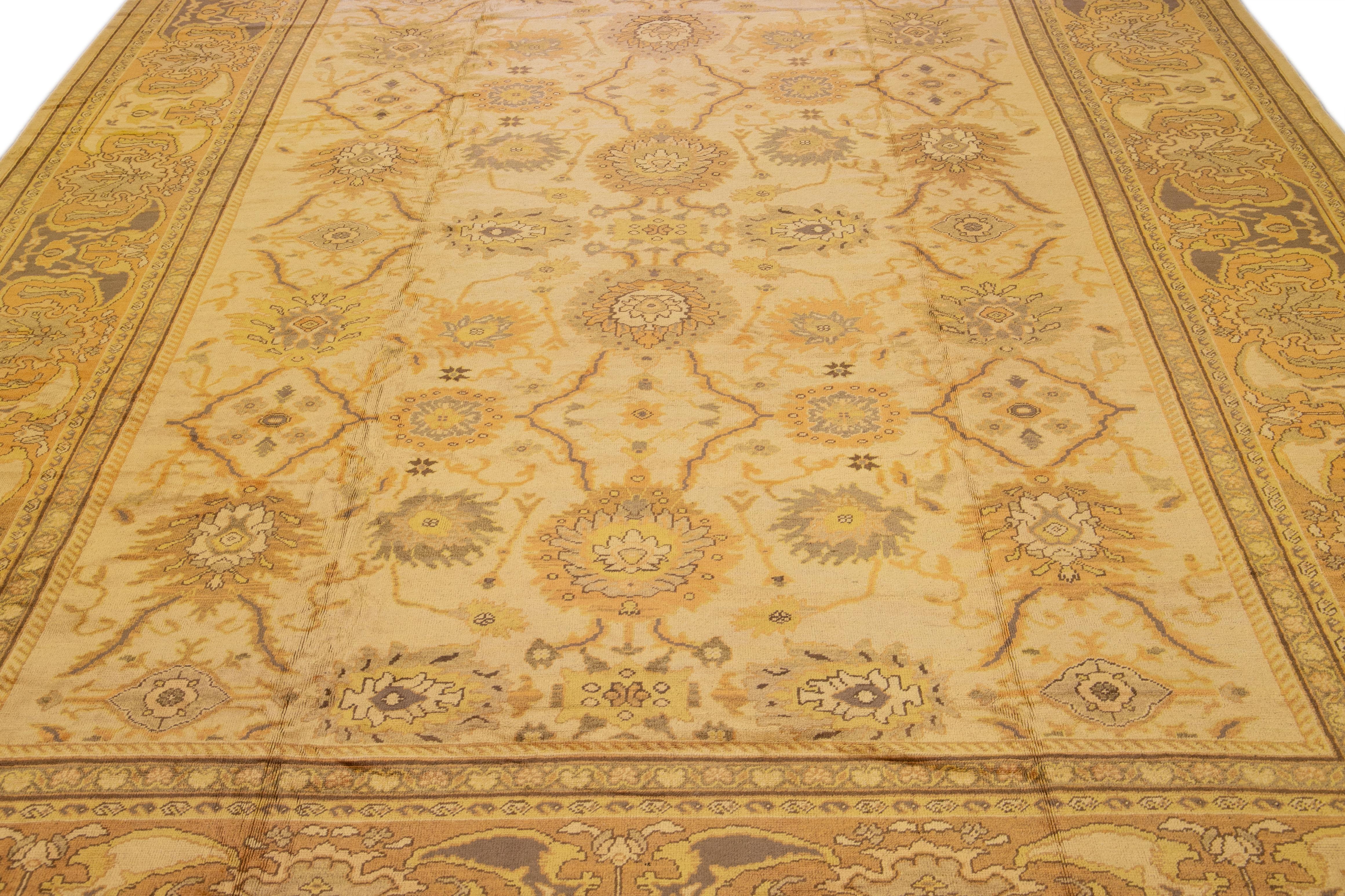 Hand-Knotted Modern Persian Sultanabad Handmade Floral Beige Oversize Wool Rug For Sale