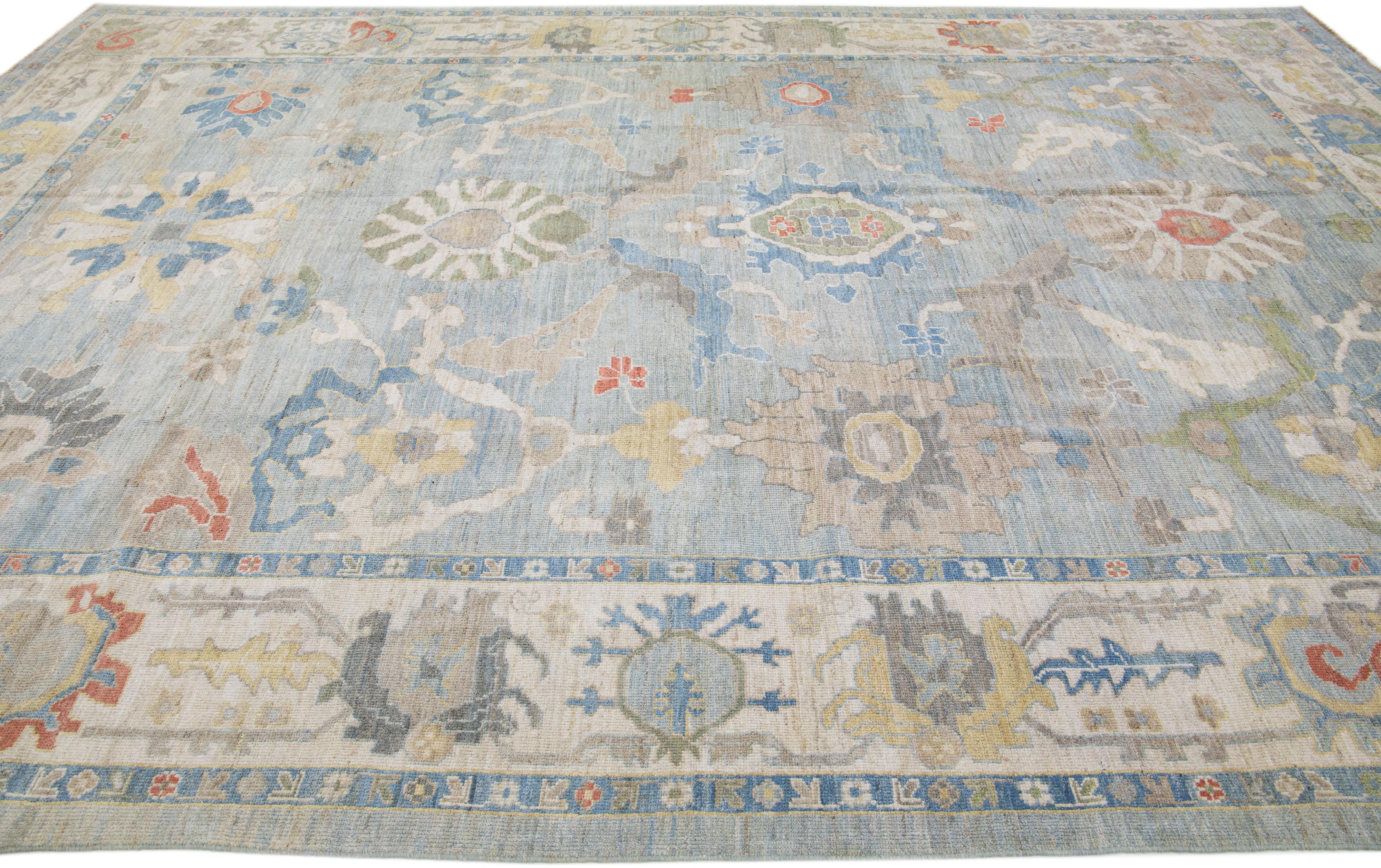 Modern Persian Sultanabad Handmade Wool Rug in Blue with Allover Motif In New Condition For Sale In Norwalk, CT