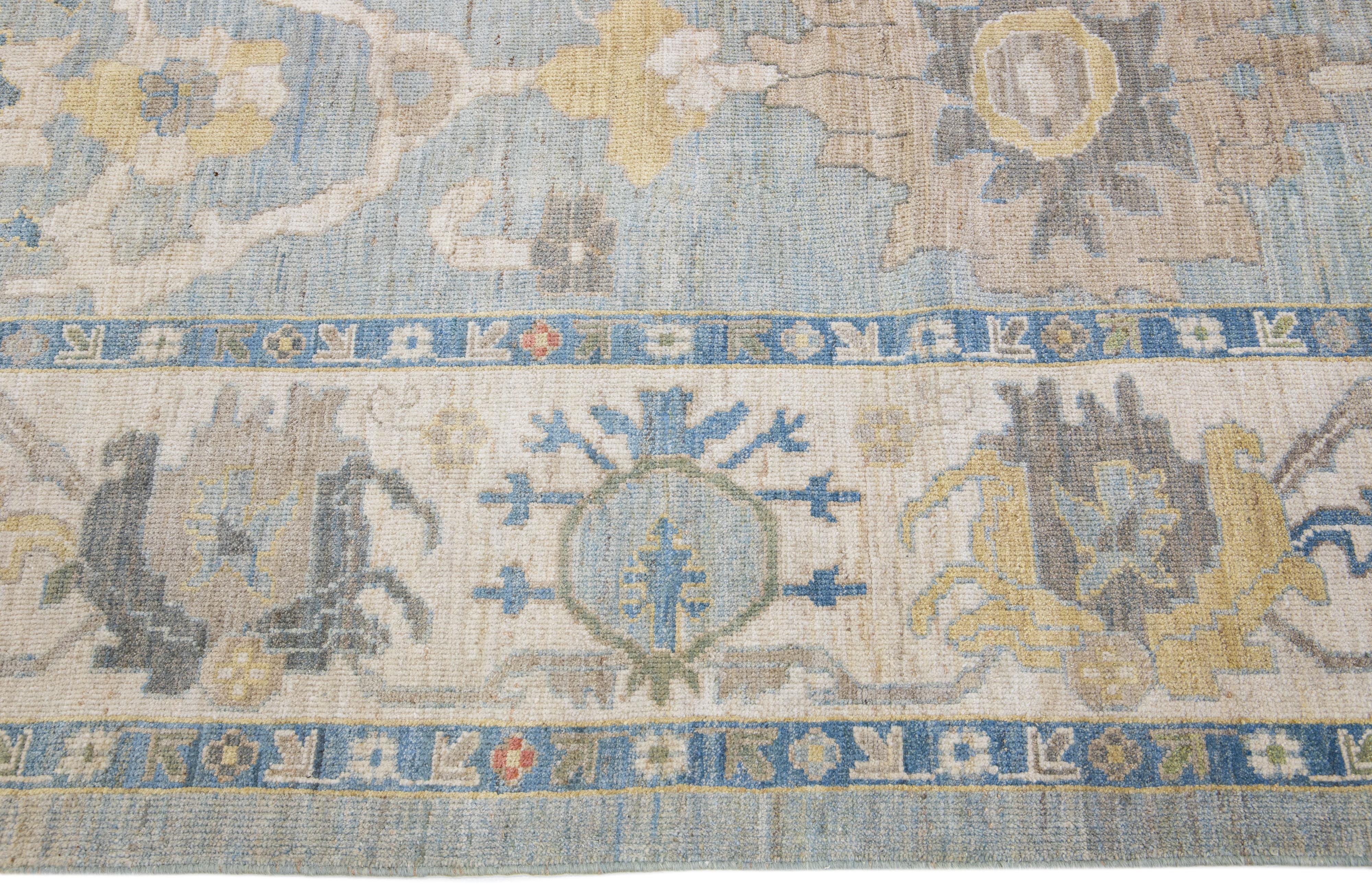 Contemporary Modern Persian Sultanabad Handmade Wool Rug in Blue with Allover Motif For Sale