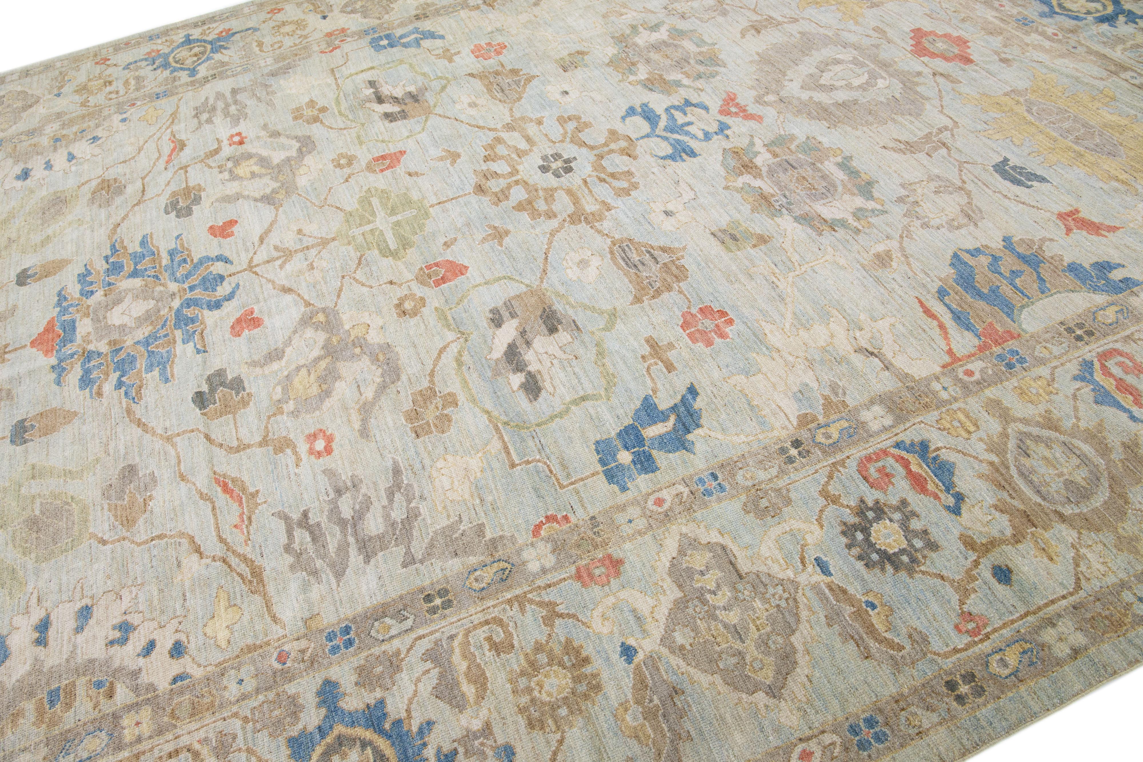 Modern Persian Sultanabad Handmade Wool Rug in Light Blue In New Condition For Sale In Norwalk, CT