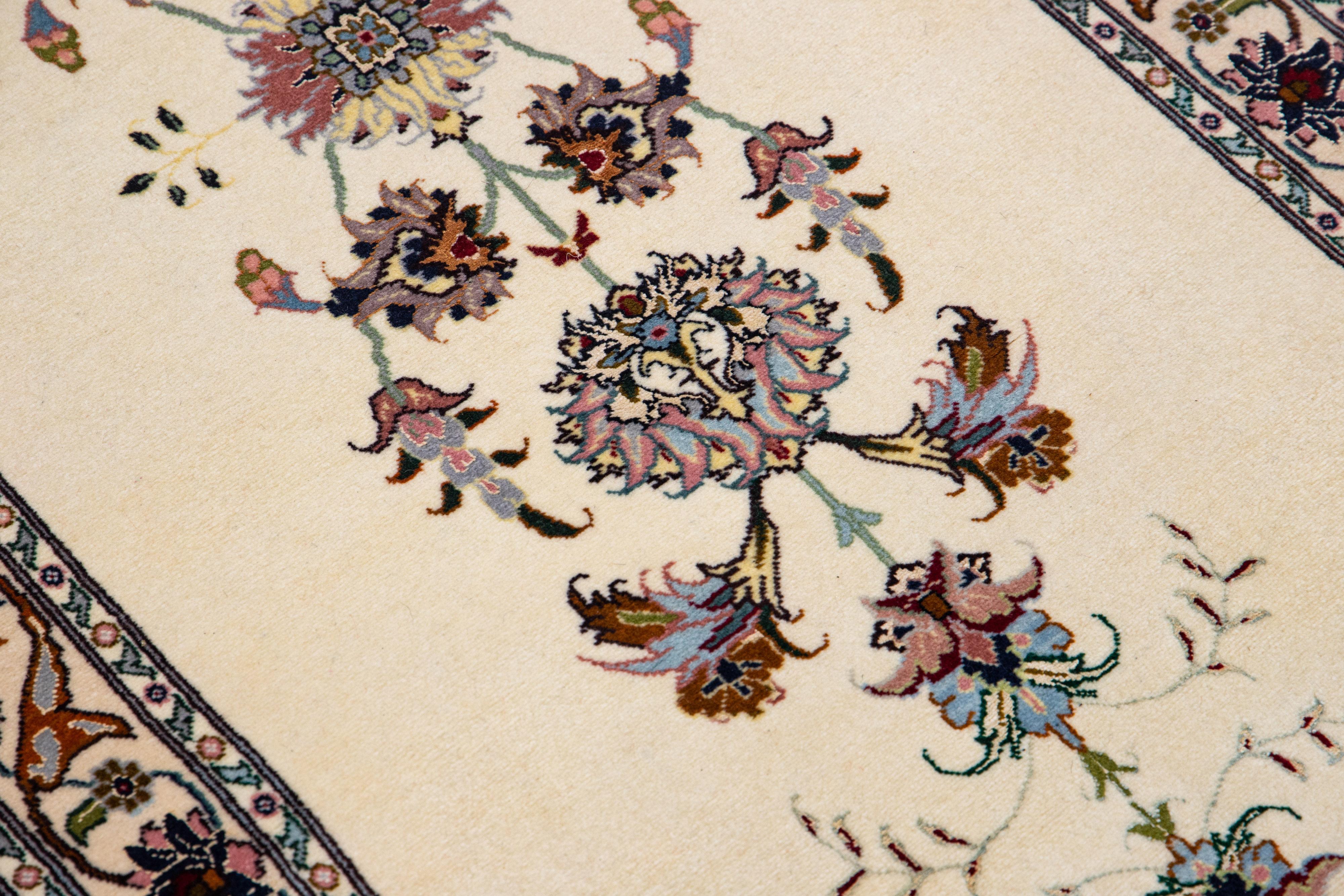 Contemporary Modern  Persian Tabriz Ivory Handmade Wool Runner  For Sale