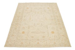 Modern Peshawar Beige Handmade Allover Motif Wool Rug