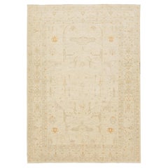 Modern Peshawar Beige Handmade Allover Motif Wool Rug