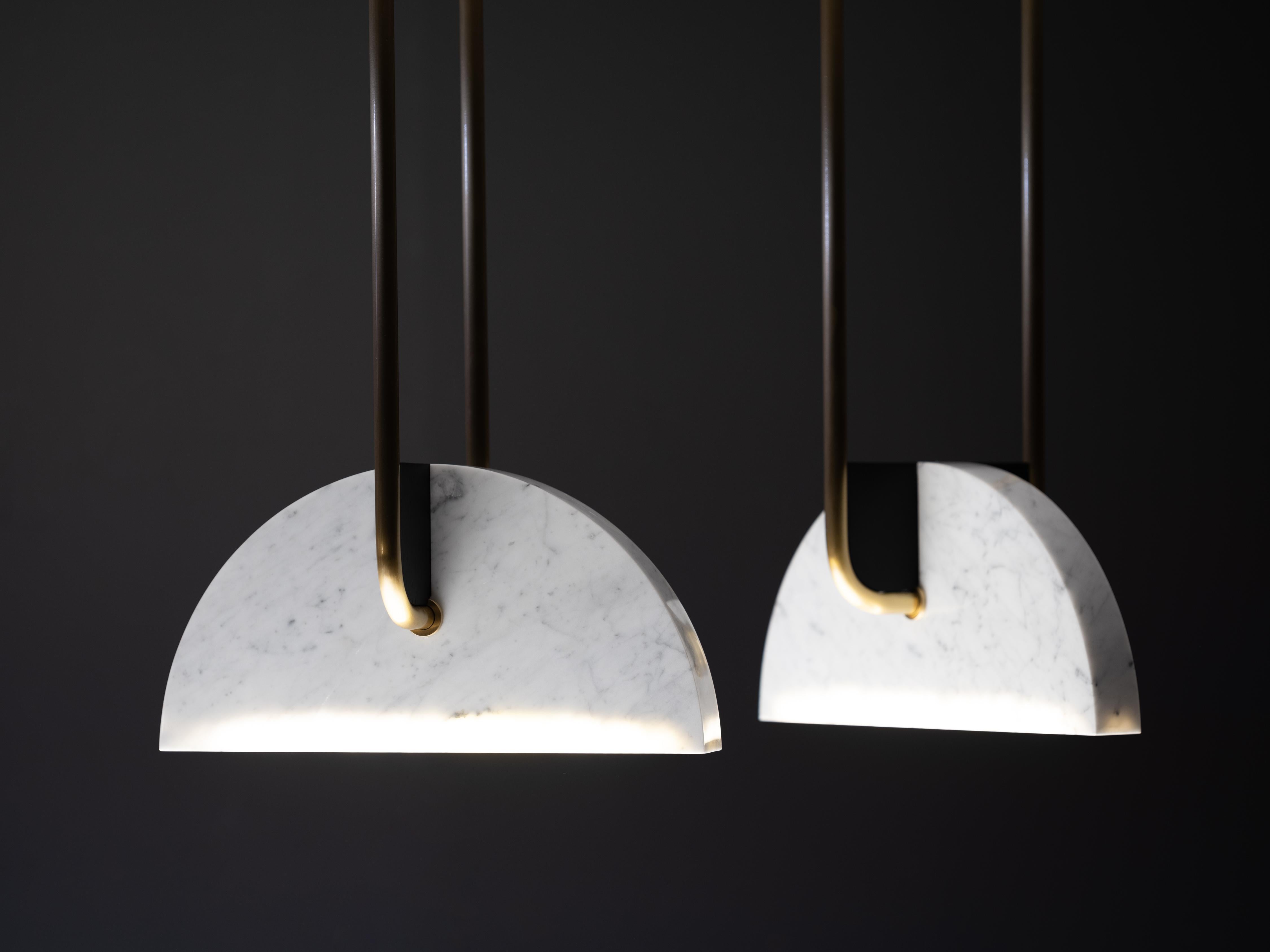 Oak Modern Pessoa Hanging Lamp, Marble Brass, Handmade in Portugal by Greenapple For Sale