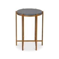 Table d'appoint moderne en étain avec plateau en cuir
