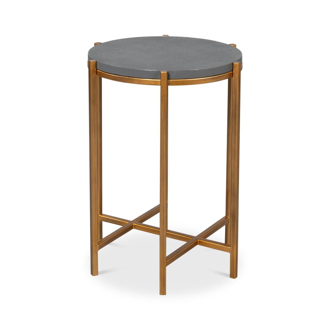 Mid-Century Modern Modern Pewter Leather Top Accent Table For Sale