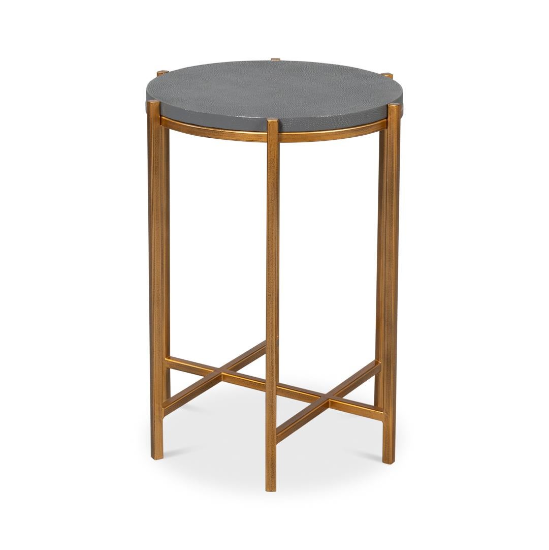 Mid-Century Modern Table d'appoint moderne en étain avec plateau en cuir en vente