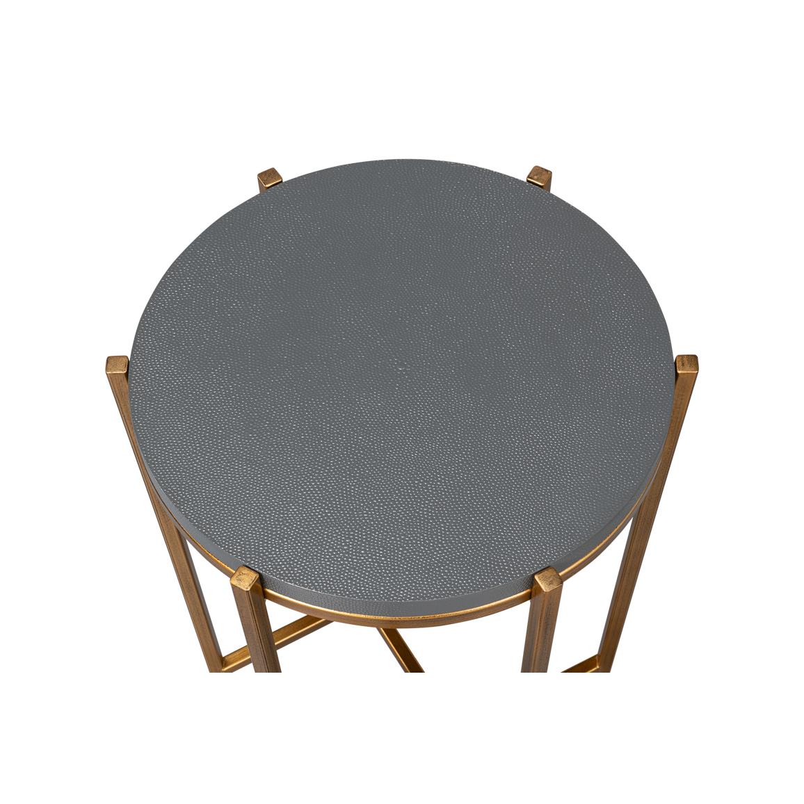 Asian Modern Pewter Leather Top Accent Table For Sale