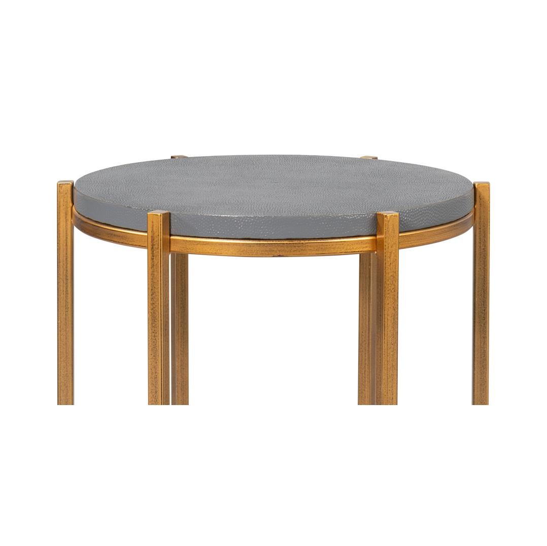 Table d'appoint moderne en étain avec plateau en cuir Neuf - En vente à Westwood, NJ