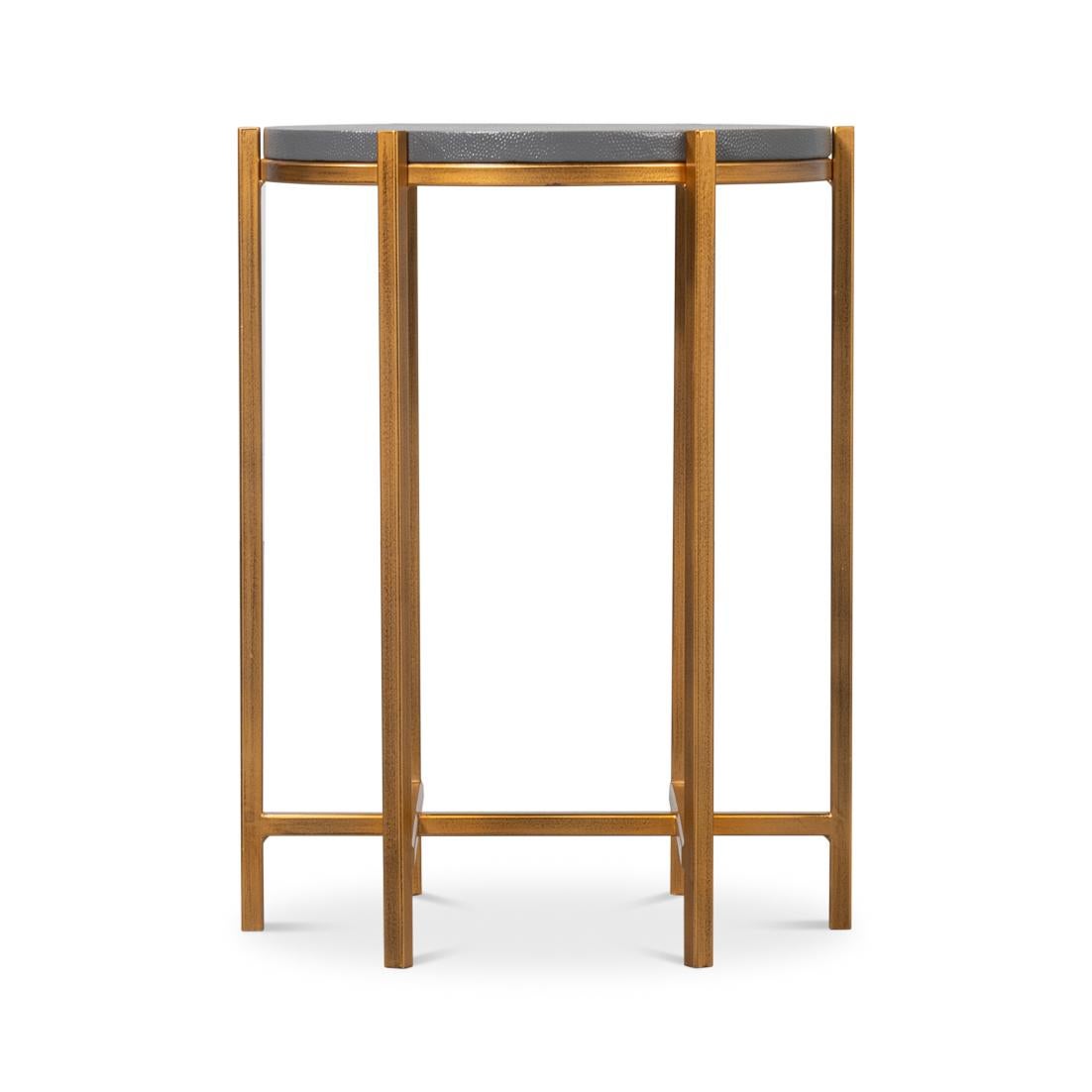Contemporary Modern Pewter Leather Top Accent Table For Sale