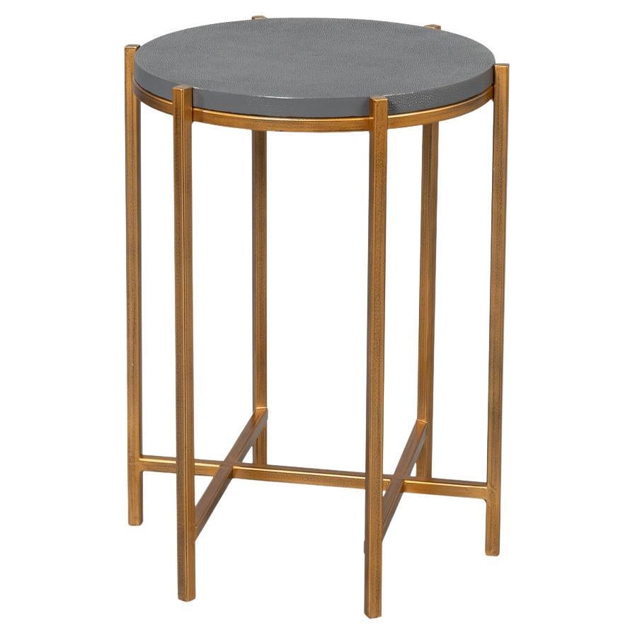 Modern Pewter Leather Top Accent Table For Sale