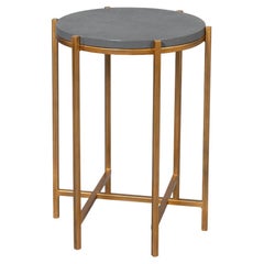 Modern Pewter Leather Top Accent Table