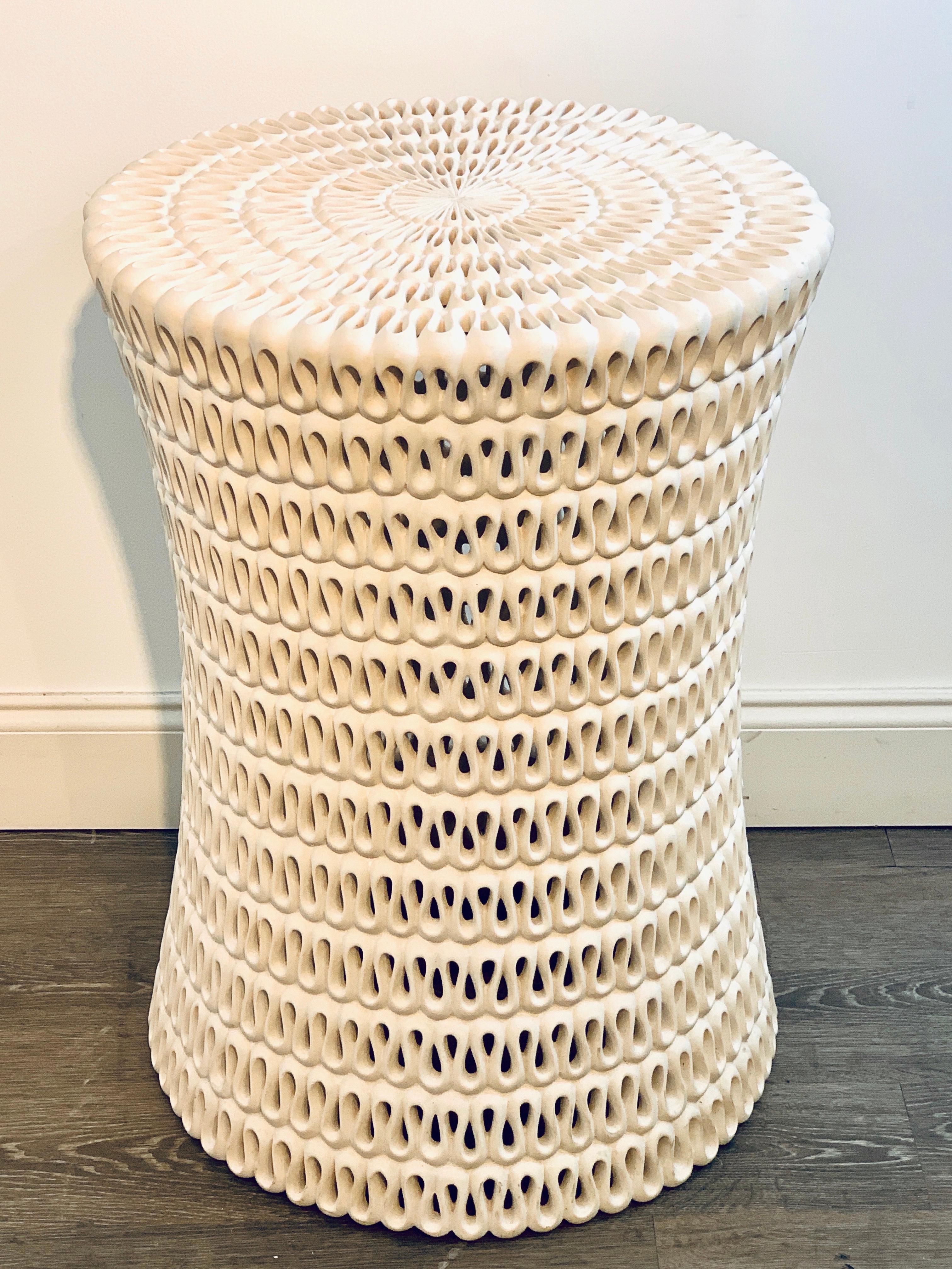 Modern pierced scroll table base
Modern pierced scroll table base, with continuous undulating line pattern. Lacquered resin in white.
Can be used without glass or add glass top up to 42 inches in diameter.
Can be used inside or outside
