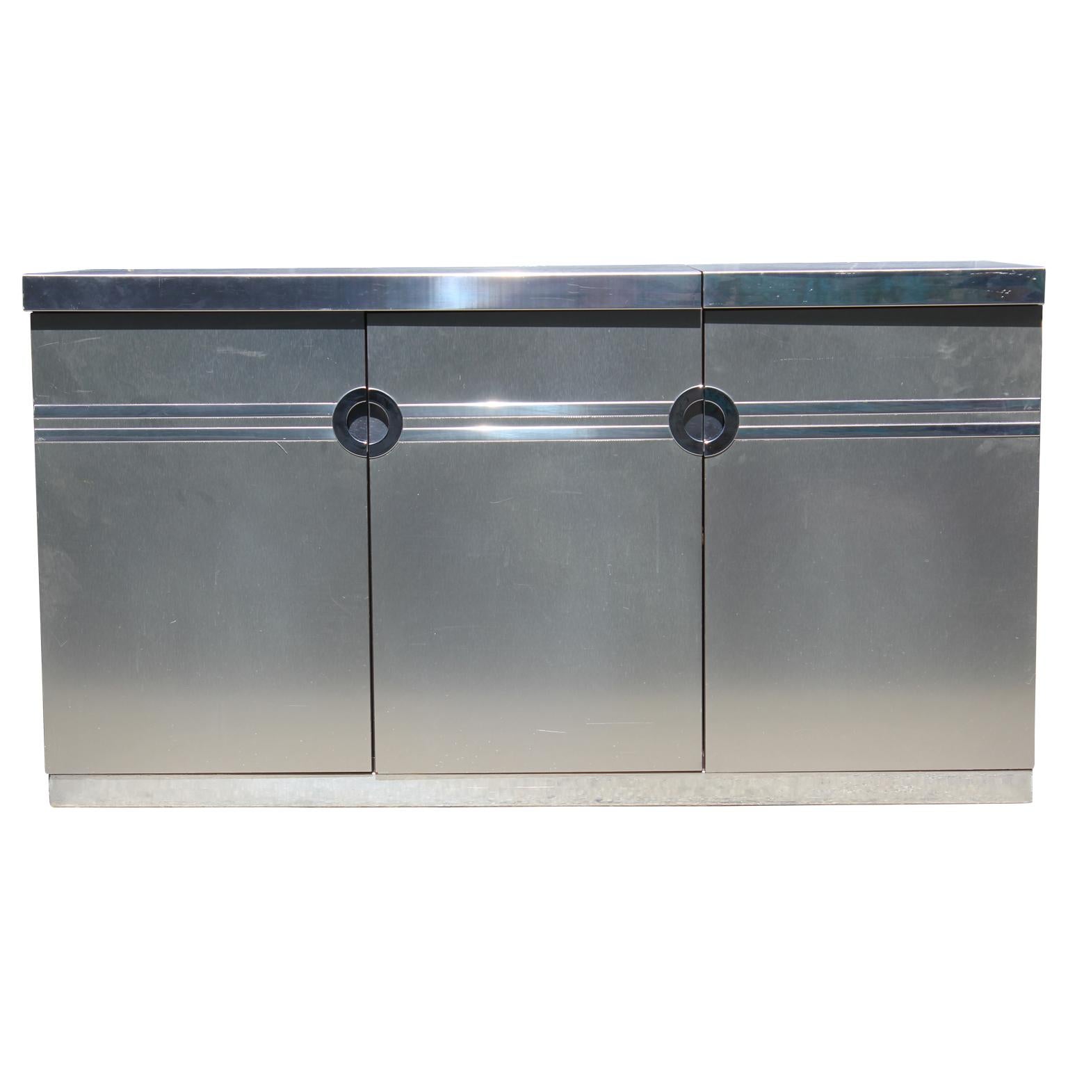 Modern Pierre Cardin Brushed Aluminium and Chrome Flip Top Dry Bar